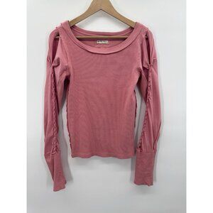 Free People Womens Small Top Pink Indie Boho Grunge Long Sleeve
